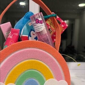 Rainbow Felt Easter Custom Basket  w Beauty ~ Hello Kitty ~ Barbie ~ Glow Recipe